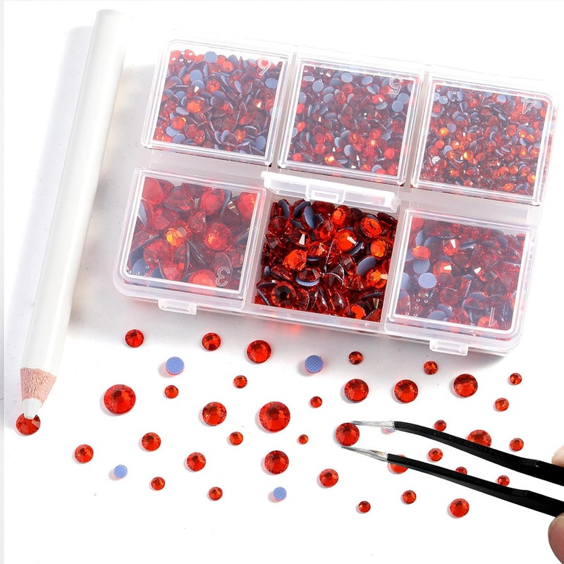 BEADSLAND Hotfix Rhinestones, 4000 PCS Orange Rhinestones for Clothes Crafts Mixed 6 Sizes with Wax Pencil and Tweezers Kit, SS6-SS30, Hyacinth - Image 3
